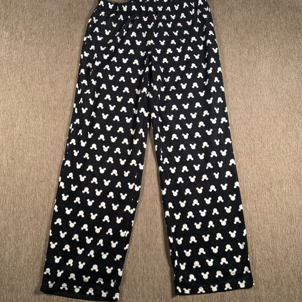 Disney Mickey Mouse Fleece Pajama Pants Black White Lounge Bottoms XL